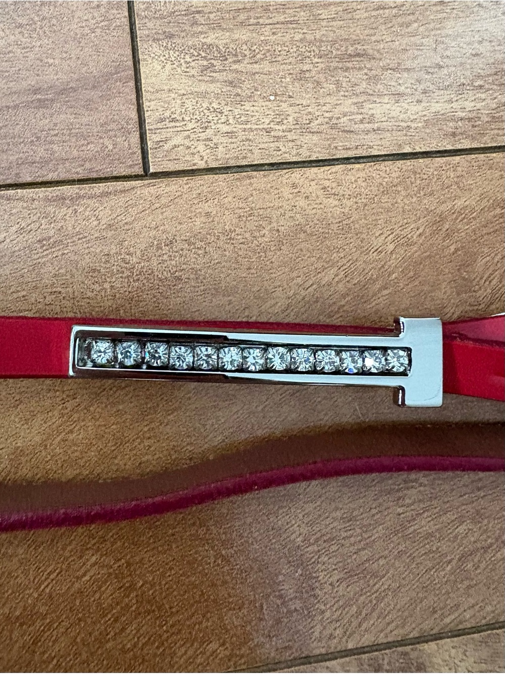 Jacob Red Women's Belt with Crystal Silver Bar Accent